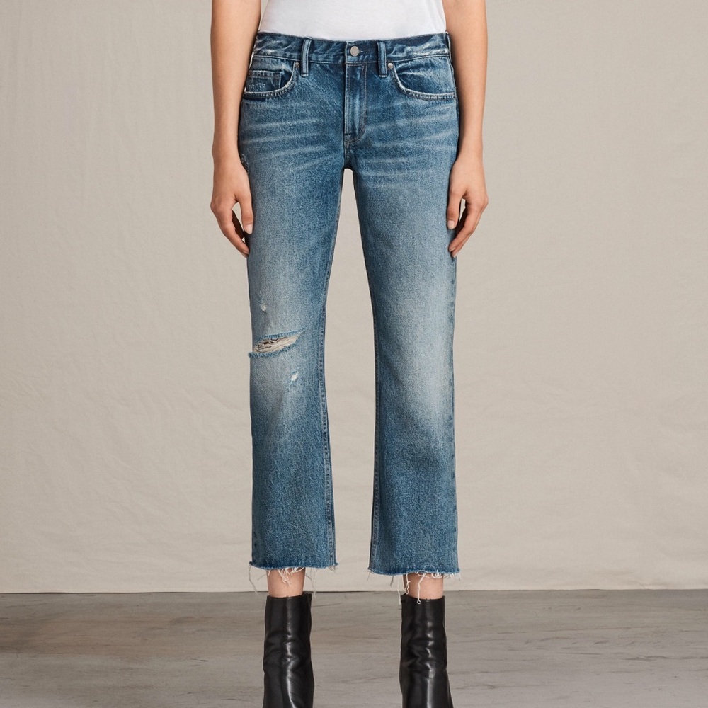 AllSaints destroyed cropped jeans